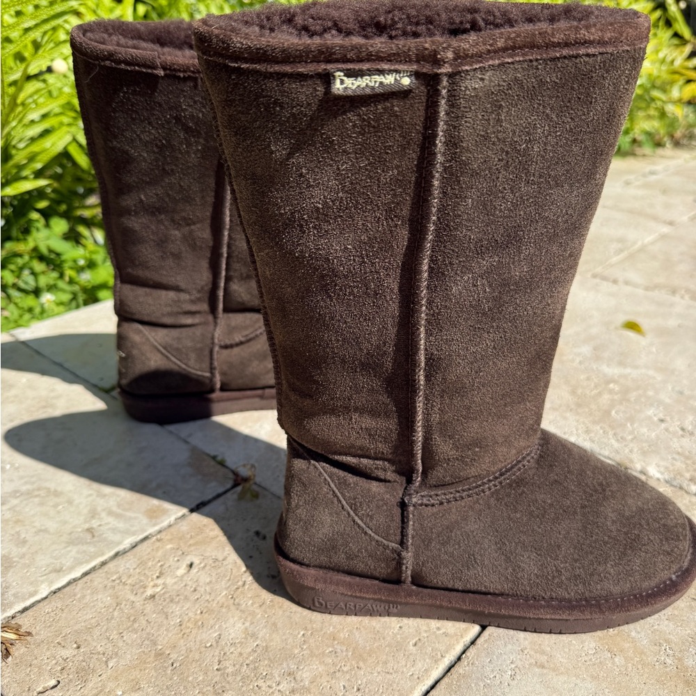BearPaw Tall Plush-Lined Suede Boots in Dark Brown